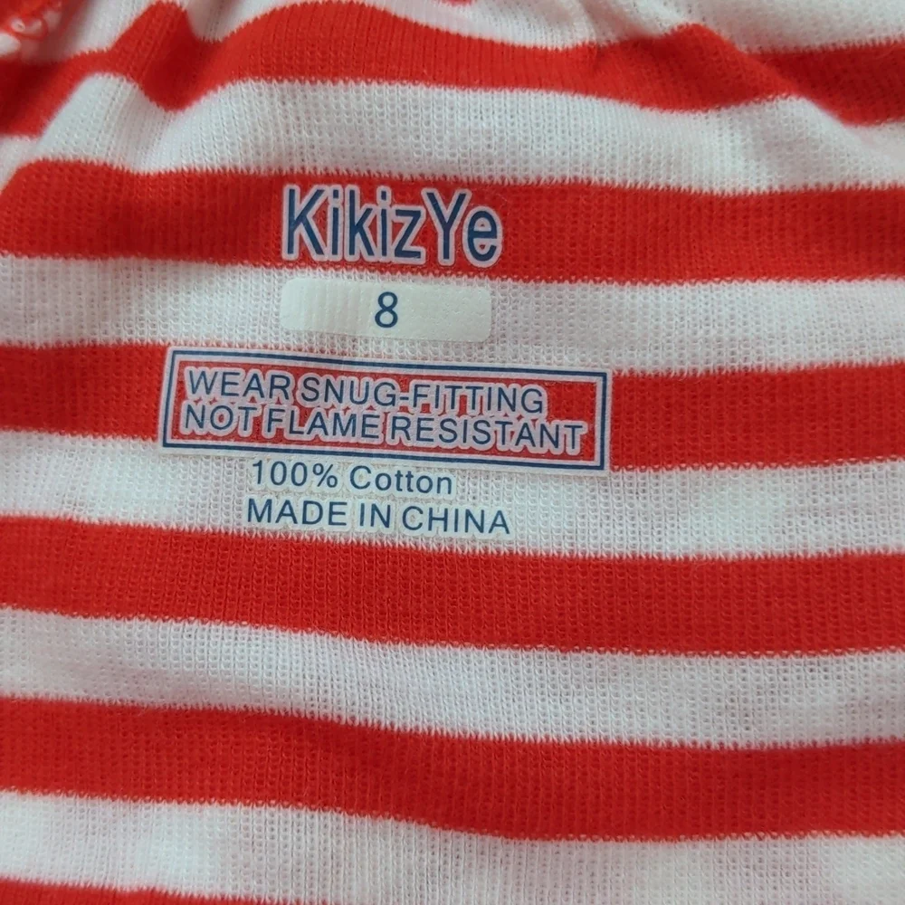 Red and White Striped Santa Tee and Matching Pants Pajama Set size 8